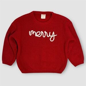 Sweet Wink Embroidered “Merry” Red Knit Holiday Sweater Girls 5/6Y
